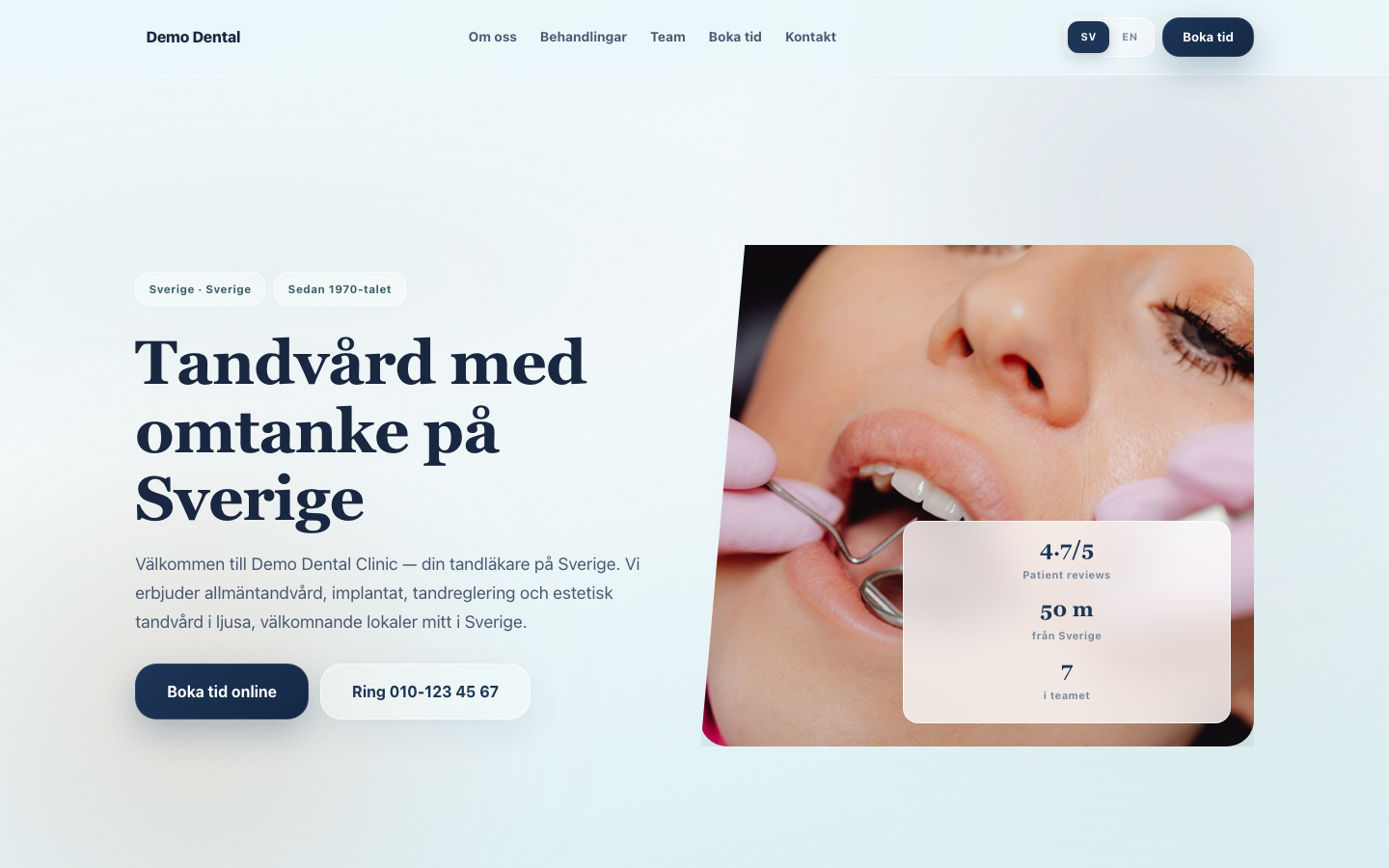 Dental clinic website — desktop