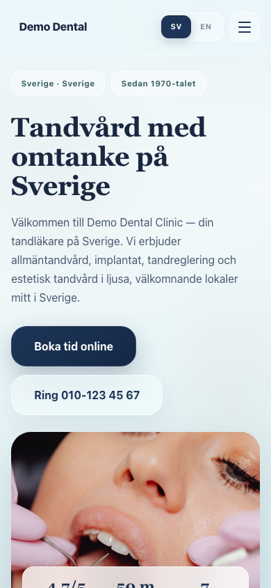 Dental clinic website — mobile