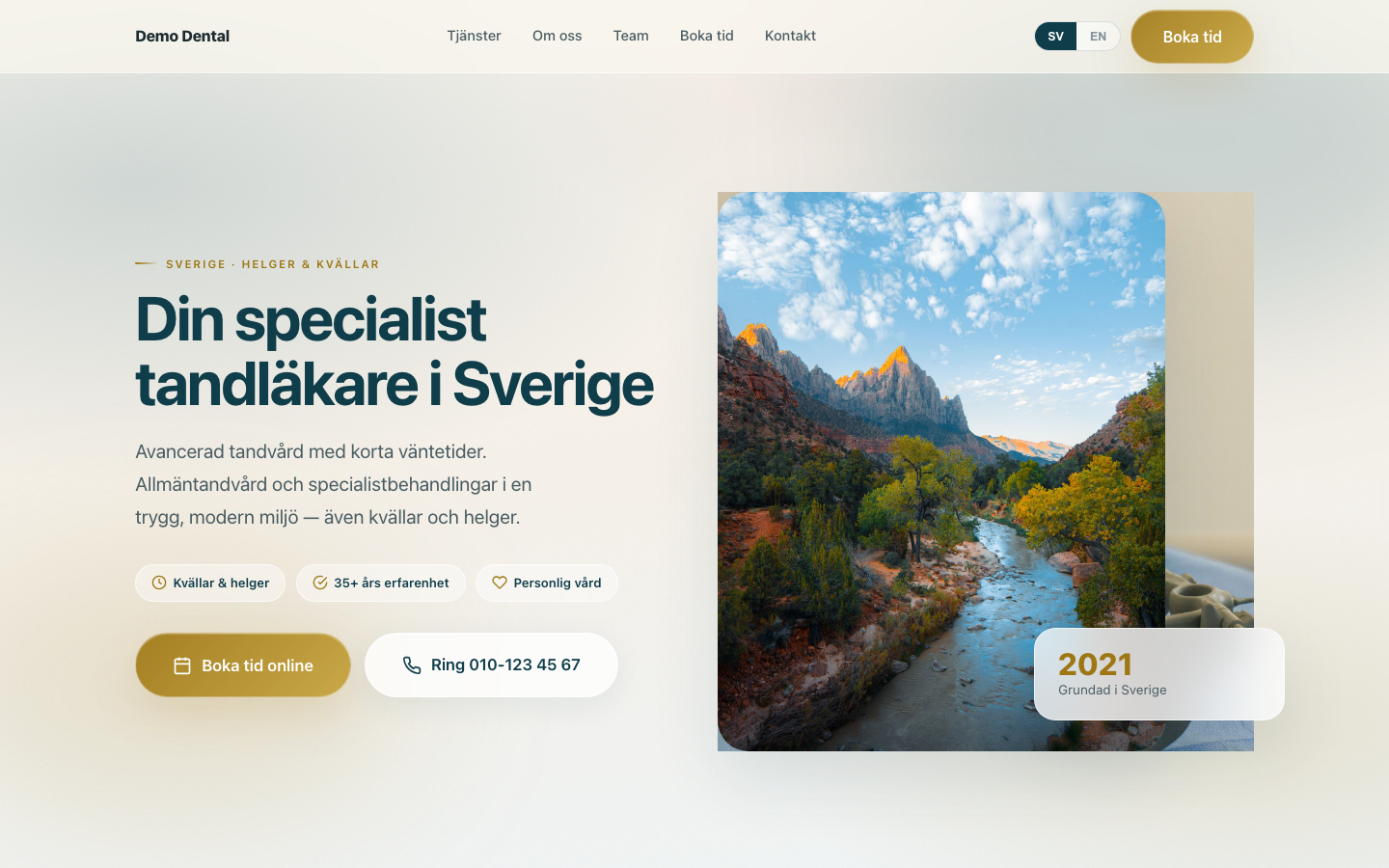 Dental clinic website — desktop