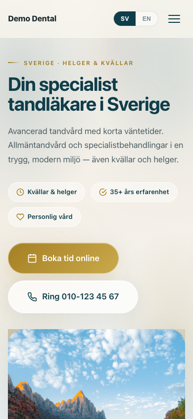 Dental clinic website — mobile