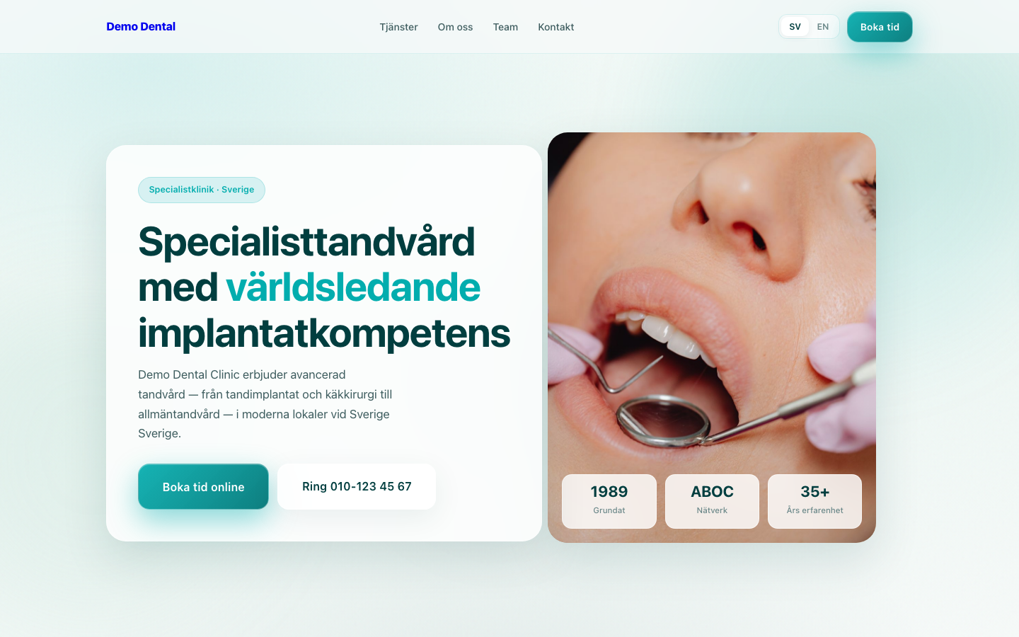 Dental clinic website — desktop