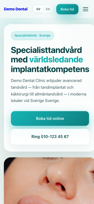 Dental clinic website — mobile