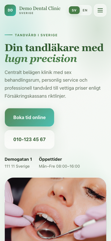 Dental clinic website — mobile