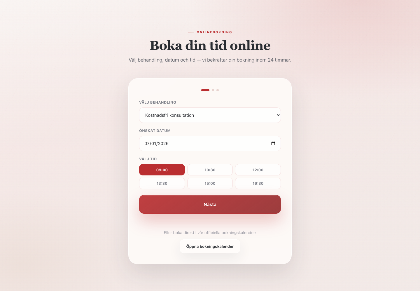 Embedded dental online booking — desktop