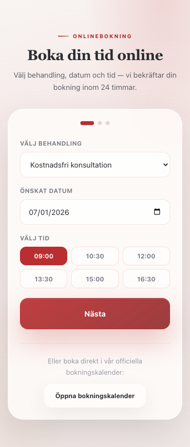 Embedded dental online booking — mobile