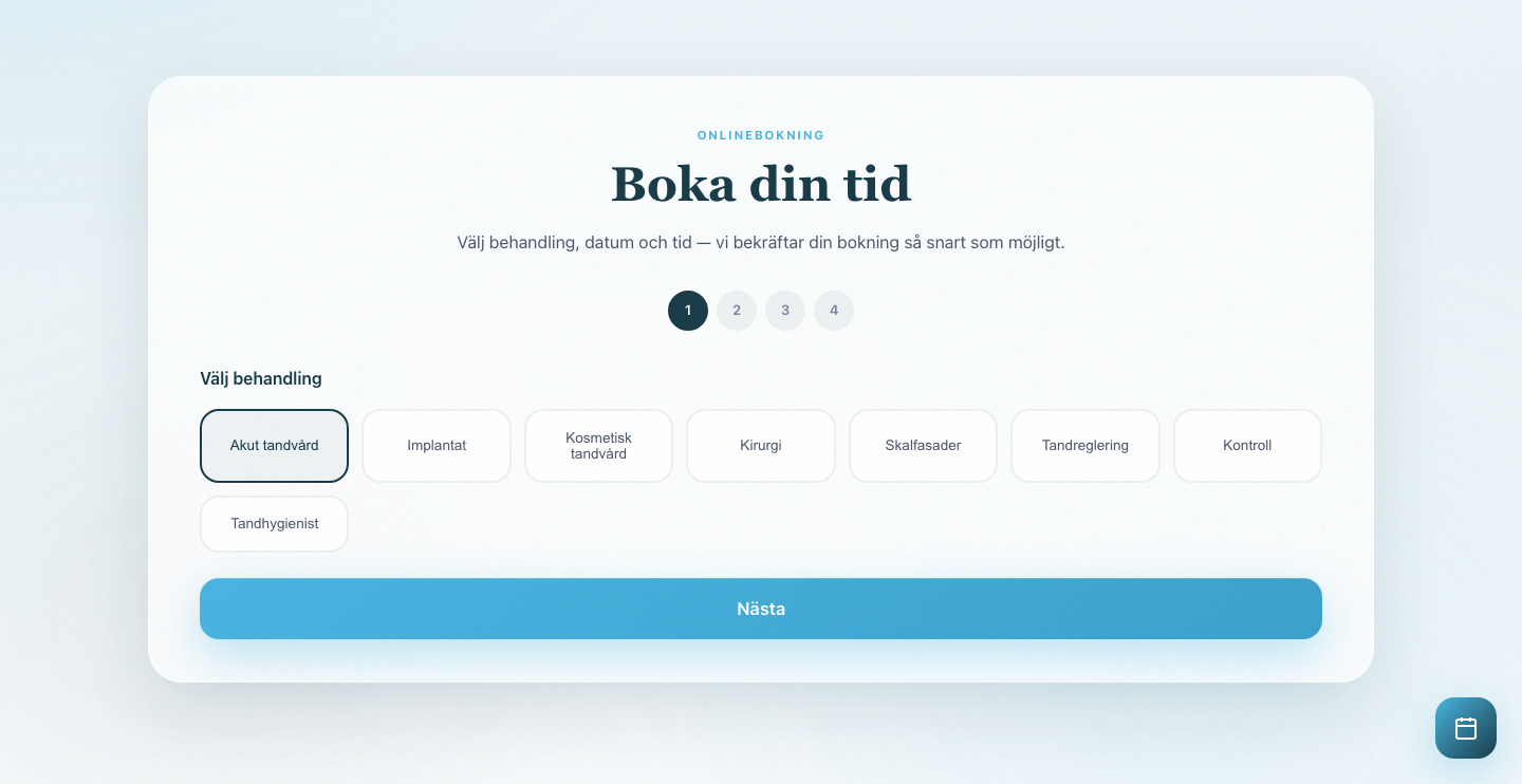 Embedded dental online booking — desktop